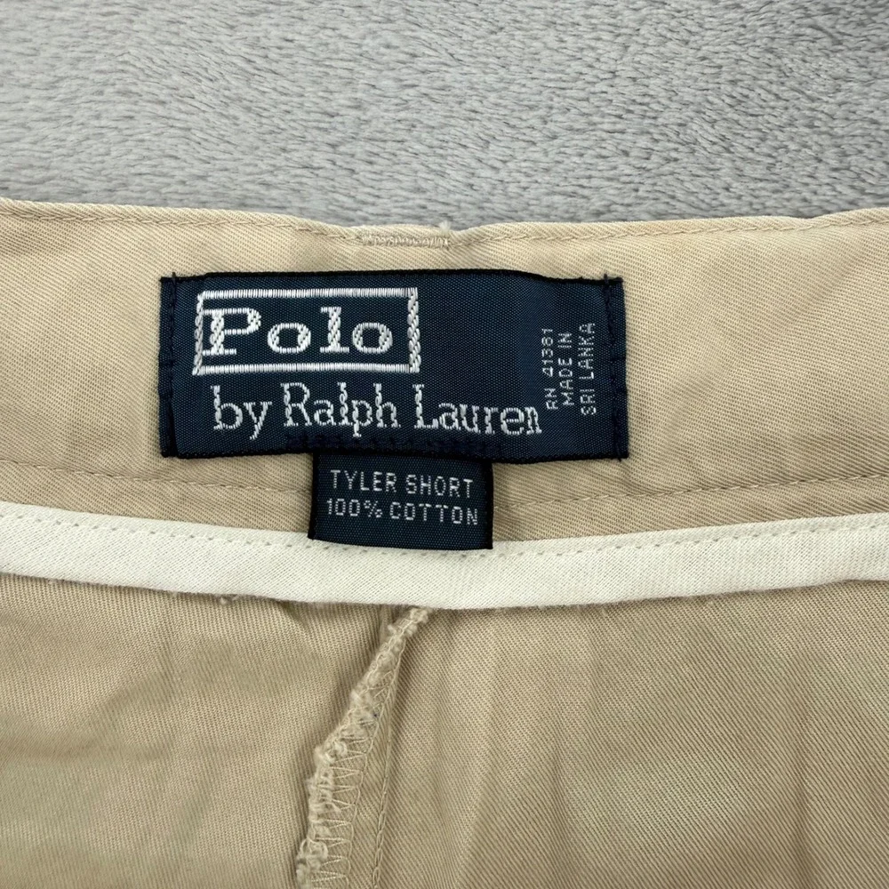 Polo Ralph Lauren Tyler Short Mens Tan Khaki Pleated 100% Cotton Twill Size 42‎